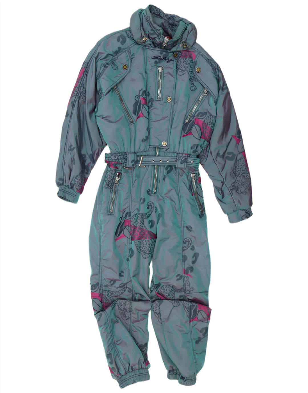 Silvy Dame Loose Fit Ski Jumpsuit IT 42 Medium Blue Animal Print