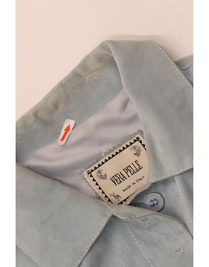 Vintage Dame 4-knaps Ruskind Blazer Jacket UK 14 Medium Blue Læder