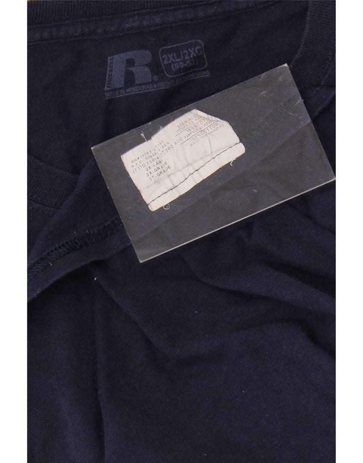 RUSSELL ATHLETIC Mens Graphic T-Shirt Top 2XL Navy Blue Vintage Russell Athletic and Second-Hand Russell Athletic from Messina Hembry 