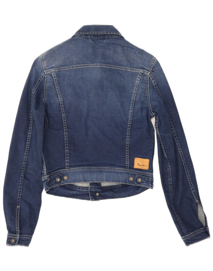 PEPE Jeans Dame Crop Denim Jacket UK 10 Small Blue Bomuld