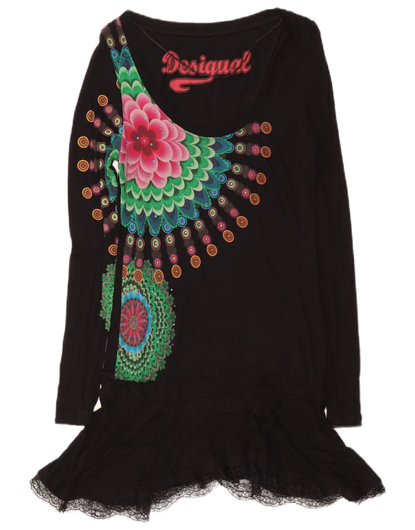 Desigual Kvinders Grafisk Drop Waist Dress UK 12 Medium Black Floral
