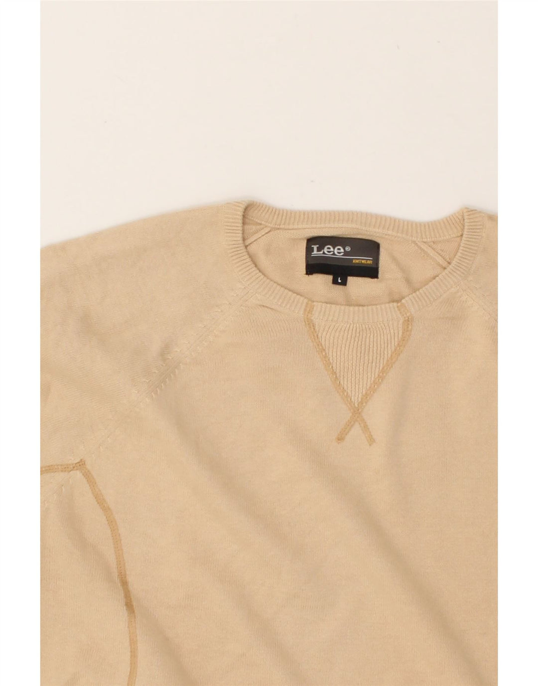LEE Mens Crew Neck Jumper Sweater Large Beige Wool Vintage Lee and Second-Hand Lee from Messina Hembry 