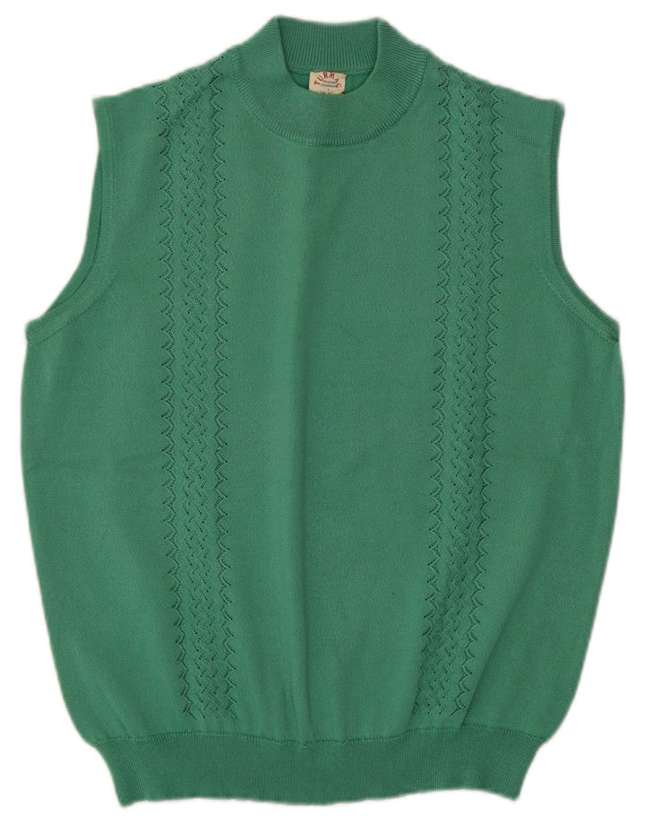 Vintage Dame Vest Tank Top UK 14 Medium Green Acetate