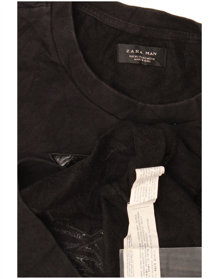 Zara Herre grafisk sweatshirt Jumper Medium Sort Polyester