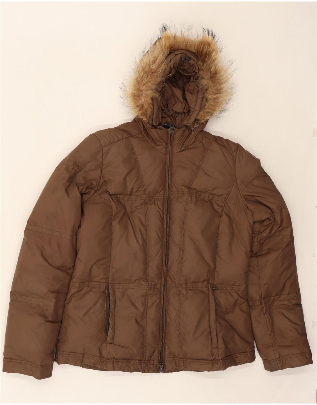 NAPAPIJRI Womens Hooded Padded Jacket UK 16 Large Brown Polyamide Vintage Napapijri and Second-Hand Napapijri from Messina Hembry 