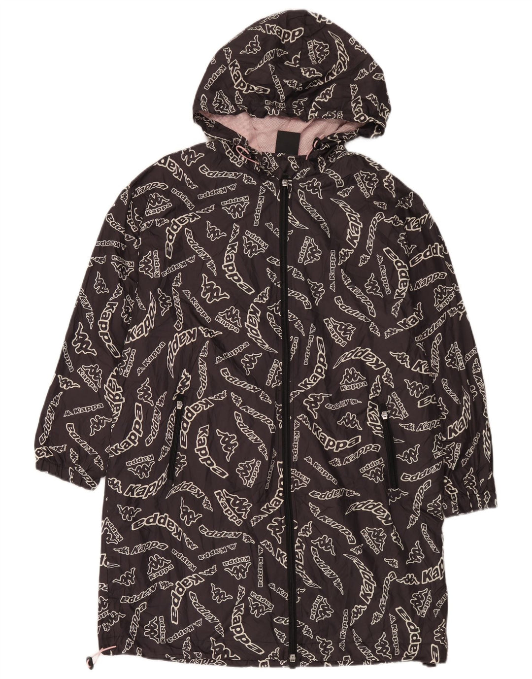 Kappa Dame Oversized grafisk hætte regnfrakke UK 14 Medium Black