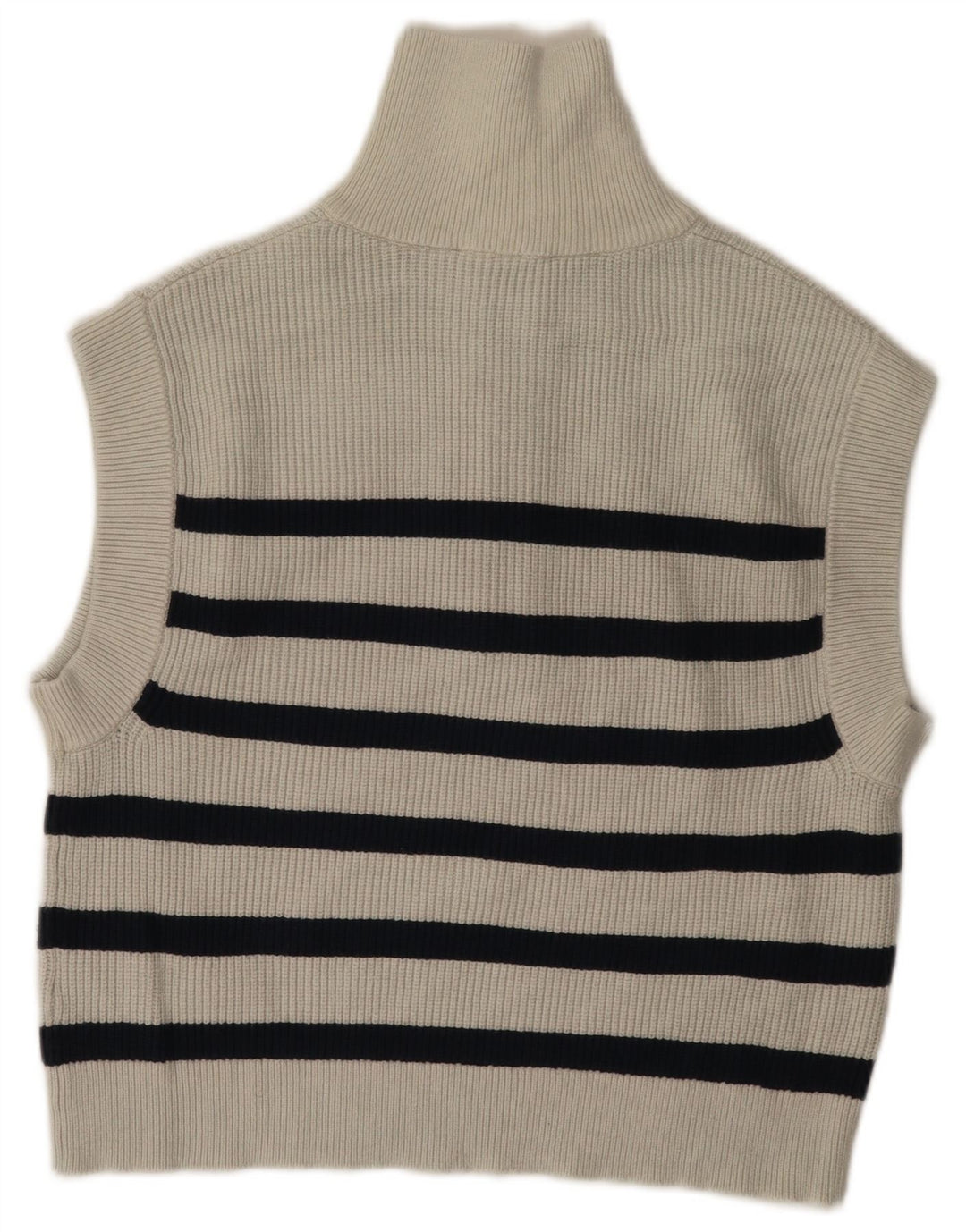 Zara Dame lynlås hals overdimensioneret Vest Tank Top UK 10 Lille hvid stribet