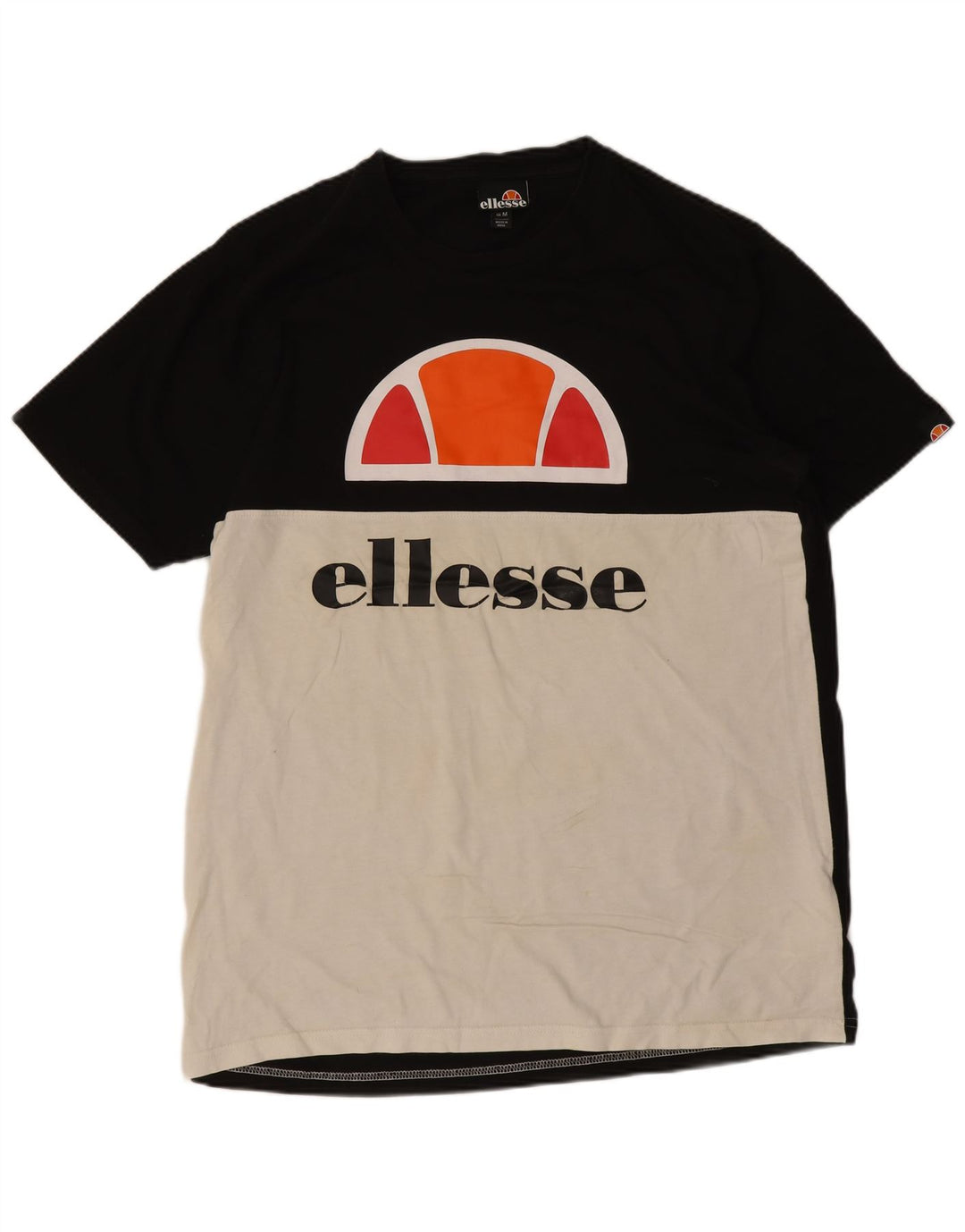 Ellesse Herre Grafisk T-Shirt Top Medium Sort Colourblock Bomuld