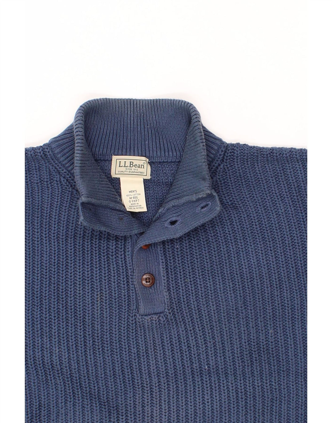 L.L.BEAN Herre Button Neck sweater Medium Blue Bomuld