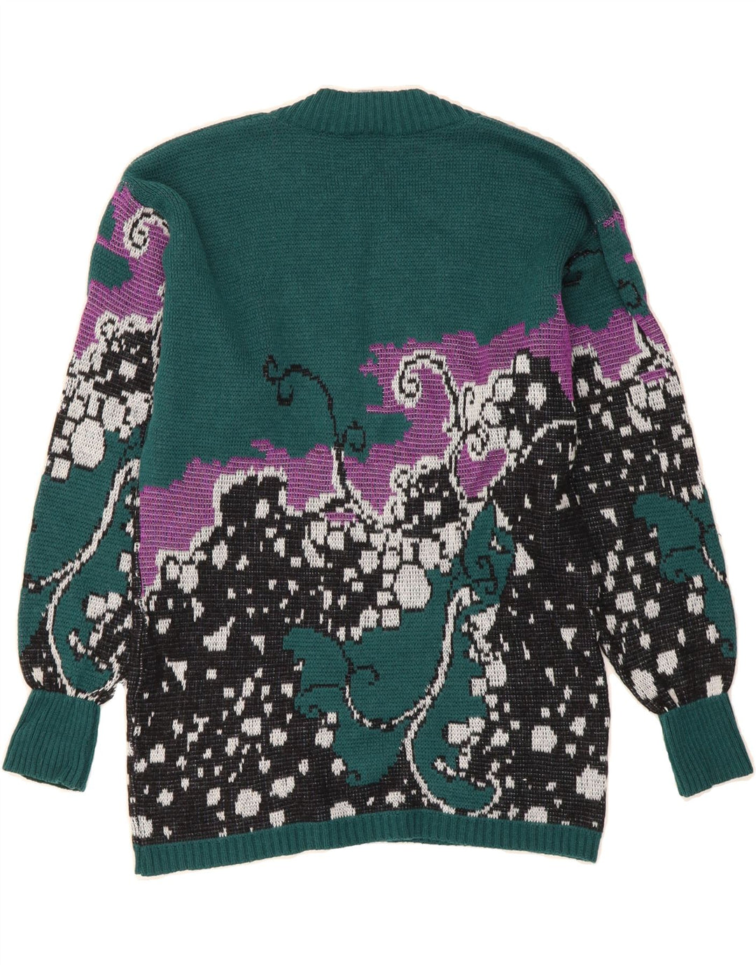 VINTAGE Womens V-Neck Jumper Sweater EU 38 Medium Green Floral Polyacrylic Vintage Vintage and Second-Hand Vintage from Messina Hembry 