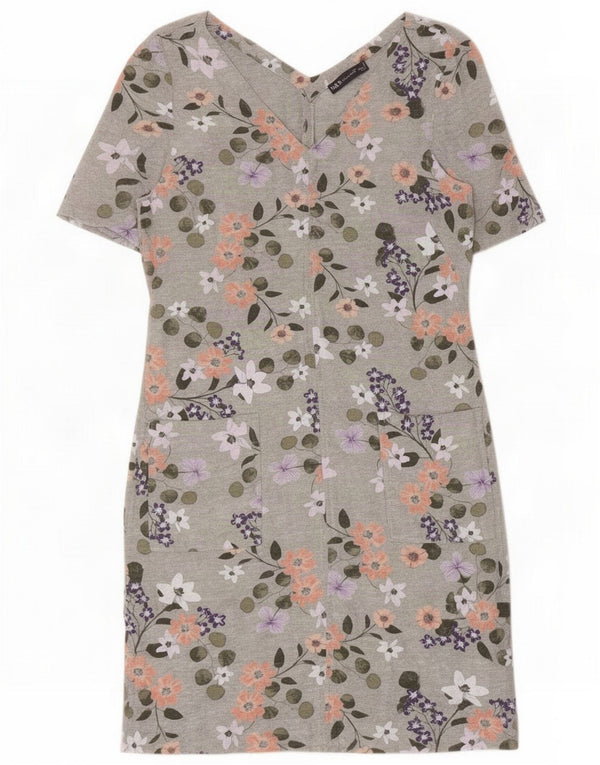 Marks & Spencer Womens Sheath Dress UK 8 Small Grey Floral Linen