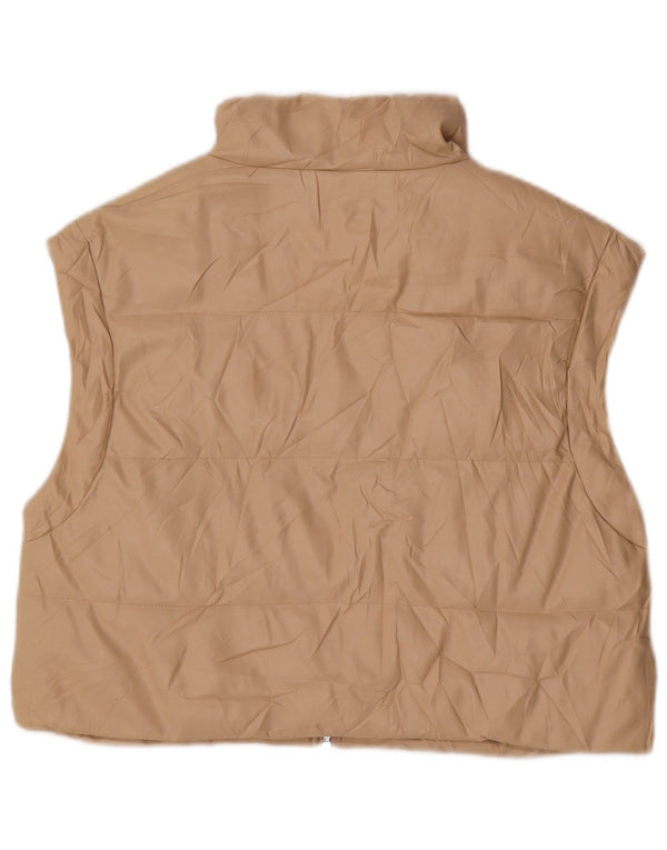 Zara Womens Crop imiteret læder polstret Gilet UK 14 Medium Beige Polyurethane
