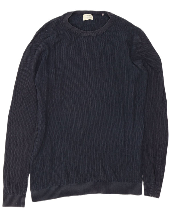 Jack & Jones Mens Crew Neck Jumper Sweater Medium Navy Blue Cotton