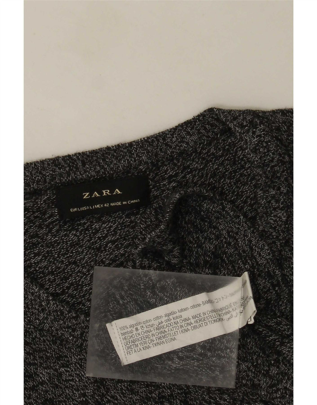 Zara Herre trøje med rund hals, stor grå flækket bomuld