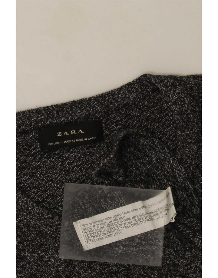 Zara Herre trøje med rund hals, stor grå flækket bomuld