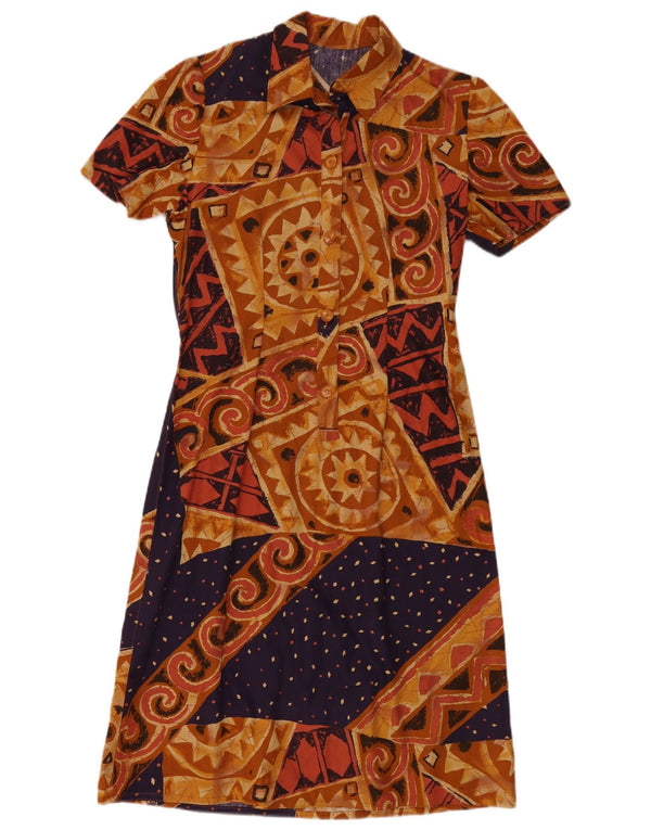 Vintage Kvinder A-Line Kjole UK 14 Medium Brun Geometrisk