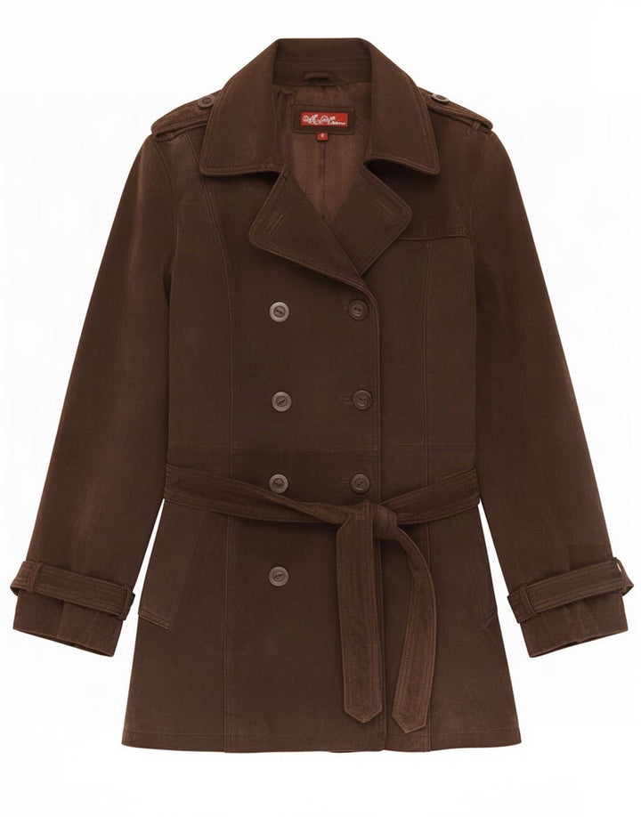 Wit & Wisdom Dame Læder Trench Coat UK 16 Stor Brun