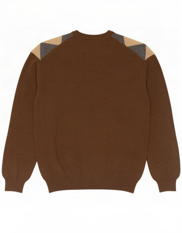 Benetton Herre Crew Neck Jumper Sweater XL Brun Argyle/Diamond Wool