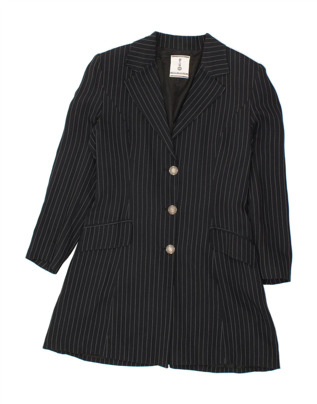 VINTAGE Womens Overcoat UK 12 Medium Black Pinstripe Vintage Vintage and Second-Hand Vintage from Messina Hembry 