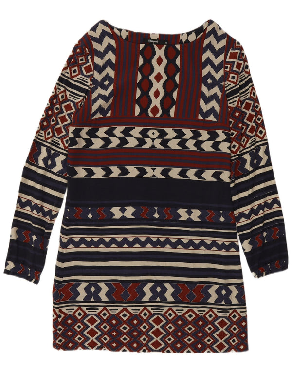 Desigual Dame Langærmet Skede Kjole EU 36 Small Navy Blue Geometric