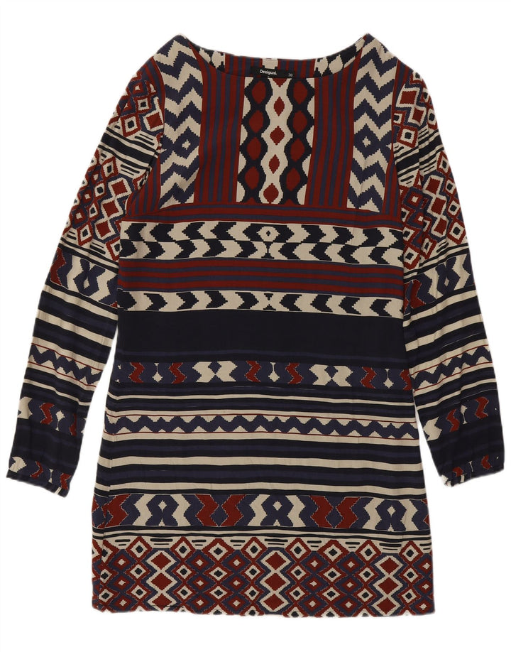 Desigual Dame Langærmet Skede Kjole EU 36 Small Navy Blue Geometric