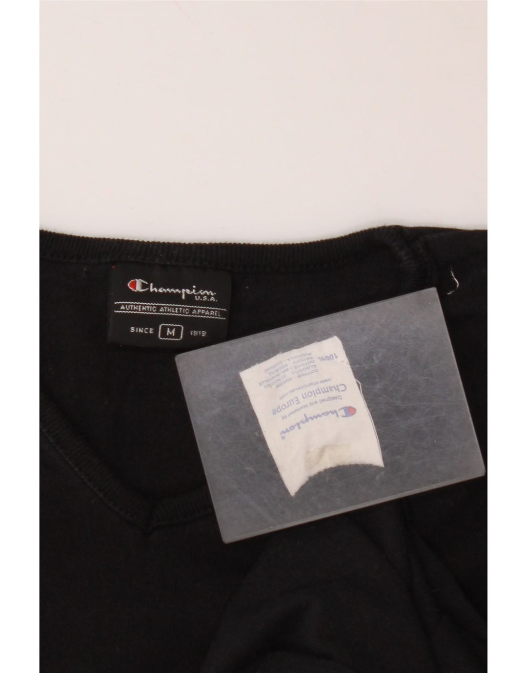 CHAMPION Dame Grafisk T-Shirt Top UK 14 Medium Sort Bomuld