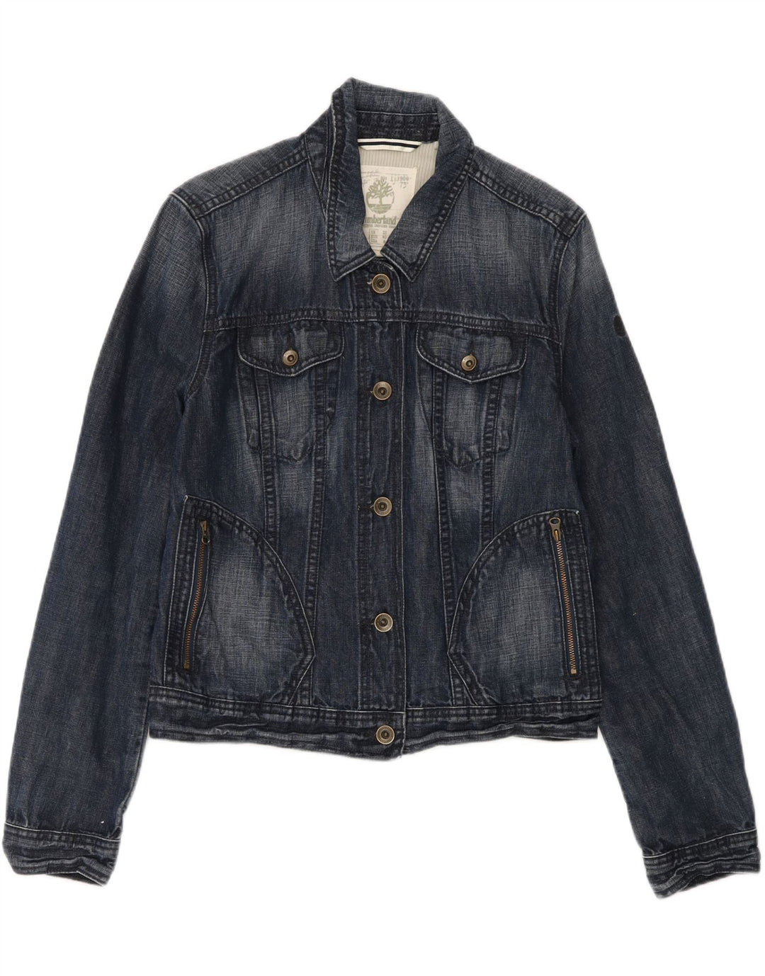 TIMBERLAND Womens Denim Jacket UK 12 Medium Navy Blue Cotton Vintage Timberland and Second-Hand Timberland from Messina Hembry 