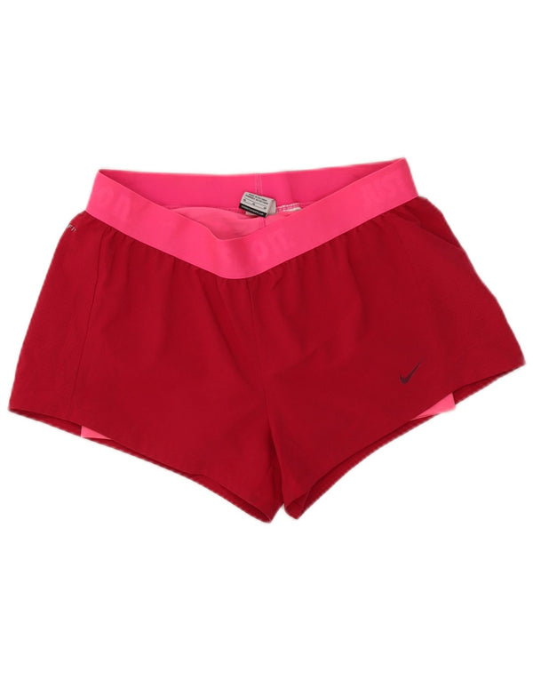 Nike Dame Dri Fit Sports Shorts UK 14 Medium Pink Colourblock
