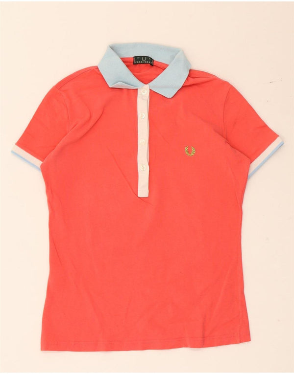 Fred Perry Dame Polo Shirt UK 14 Large Red Colourblock Bomuld