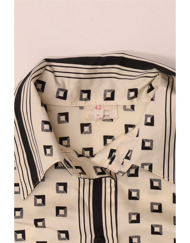 Vintage Dame Skjorte Bluse IT 42 Medium Off White Geometrisk Polyester