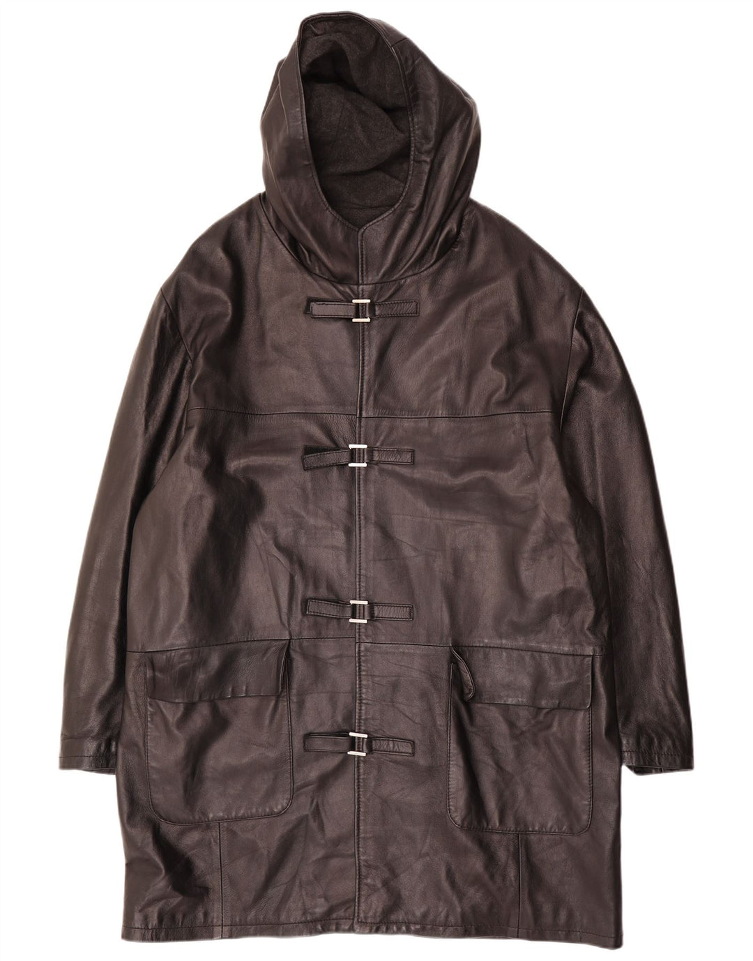 Vintage herre hætte duffle læderjakke IT 54 2XL sort læder