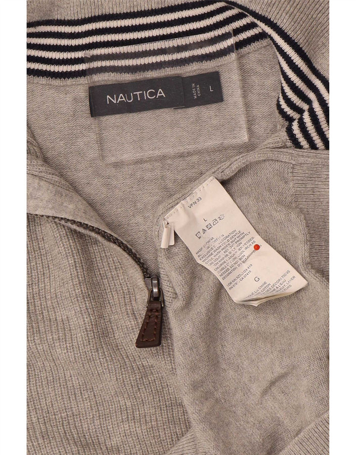 Nautica Herre Zip Neck Jumper Sweater Stor Grå Bomuld