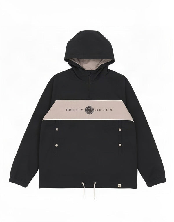 Pretty Green Herre Hætte Anorak Jacket UK 40 Large Black Colourblock