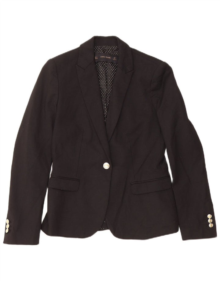 Zara Dame 1 Knap Blazer Jacket UK 10 Small Black Bomuld
