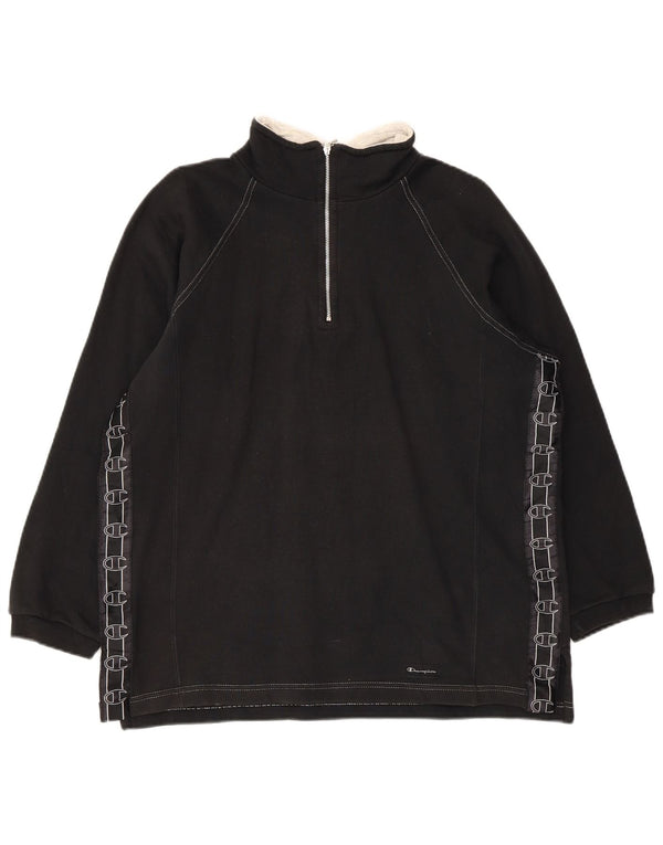 Champion Herre Grafisk Zip Neck Sweatshirt Jumper Medium Sort Bomuld