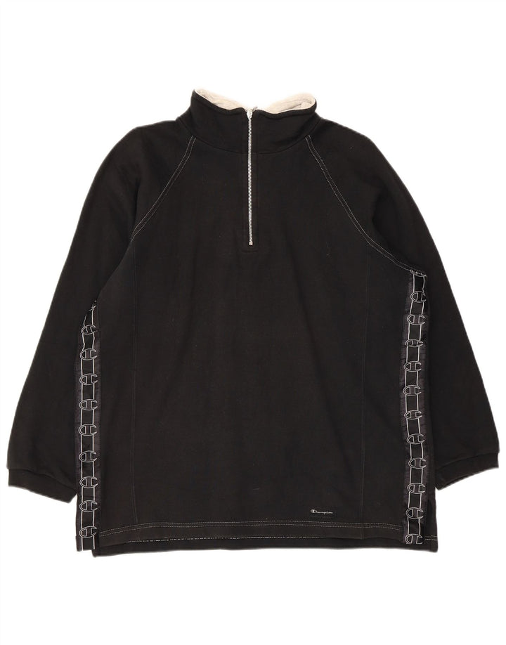 Champion Herre Grafisk Zip Neck Sweatshirt Jumper Medium Sort Bomuld