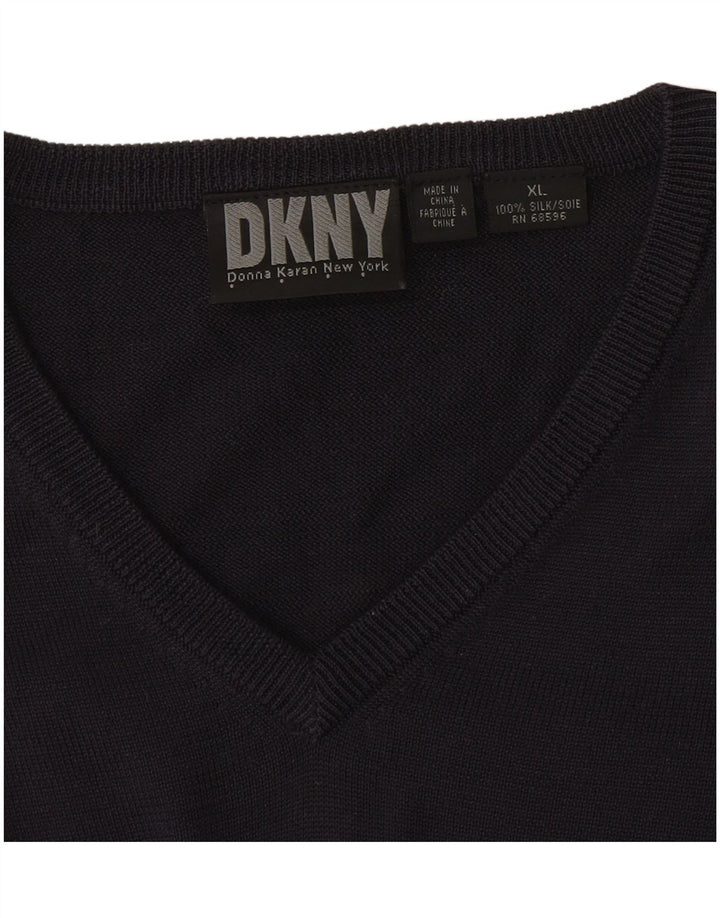 Dkny Herre V-hals sweater XL Marineblå Silke