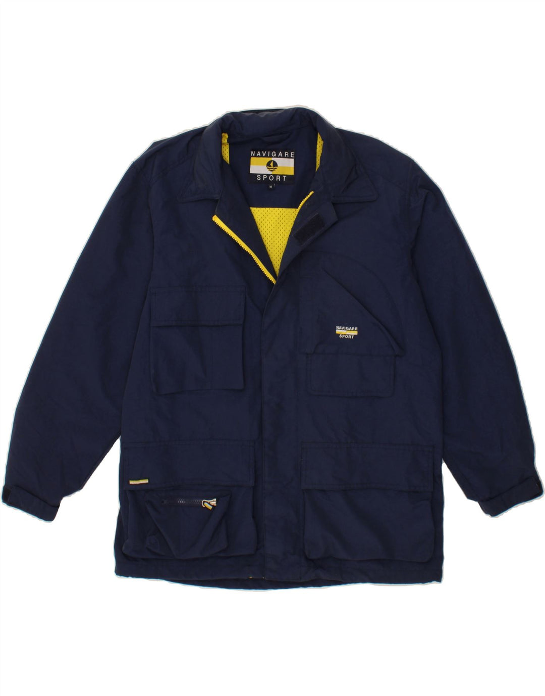 NAVIGARE Mens Hooded Windbreaker Jacket UK 38 Medium Navy Blue Polyamide Vintage Navigare and Second-Hand Navigare from Messina Hembry 