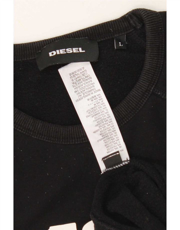 Diesel Herre Grafisk Sweatshirt Jumper Stor Sort Bomuld