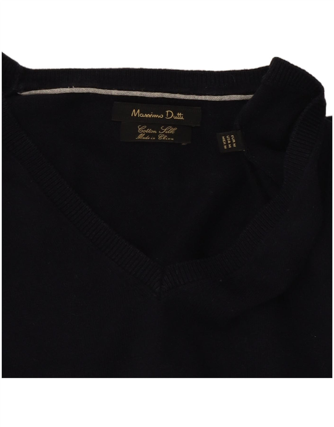 MASSIMO DUTTI Womens V-Neck Jumper Sweater UK 14 Medium Navy Blue Cotton Vintage Massimo Dutti and Second-Hand Massimo Dutti from Messina Hembry 