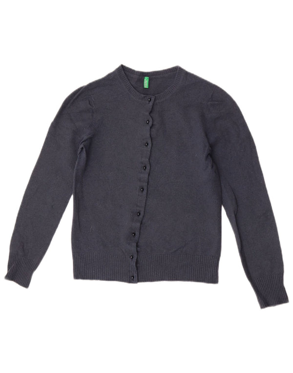 Benetton Womens Crop Cardigan Sweater UK 6 XS Marineblå Uld