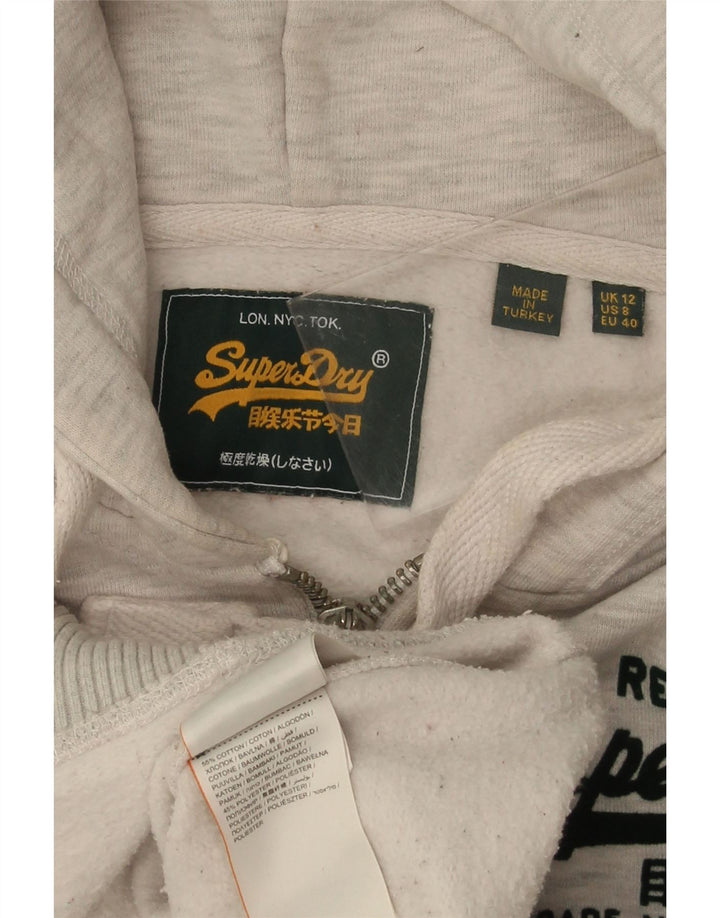 SUPERDRY Womens Graphic Zip Hoodie Sweater UK 12 Medium  Grey Flecked