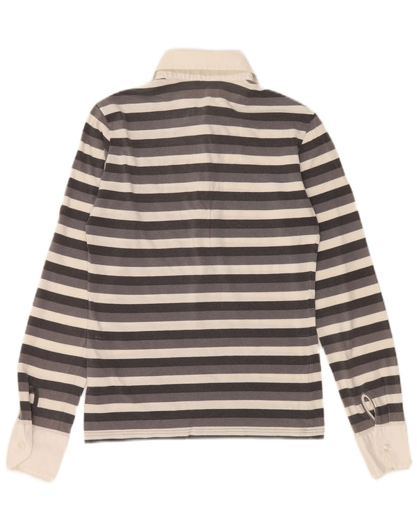 FRED PERRY Langærmet Rugby Polo Shirt UK 10 Små Grå Stribet