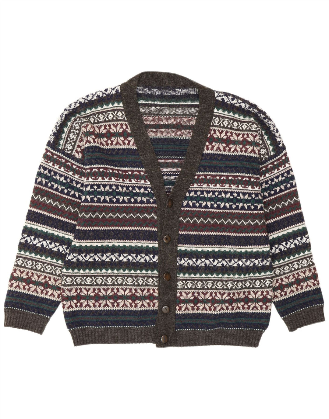 Vintage herre cardigan sweater stor flerfarvet Fair Isle Retro