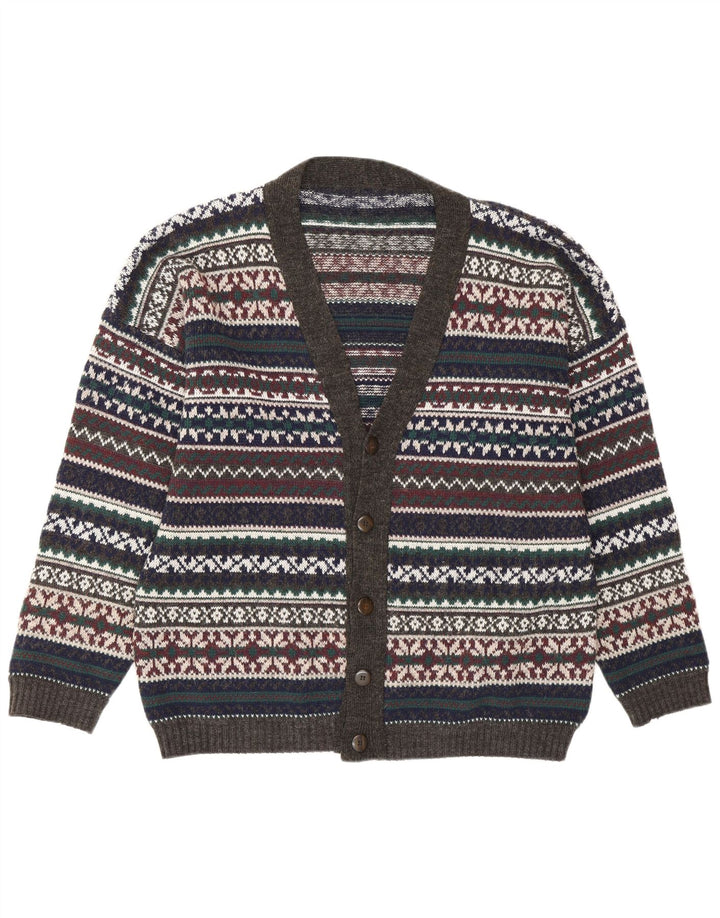 Vintage herre cardigan sweater stor flerfarvet Fair Isle Retro
