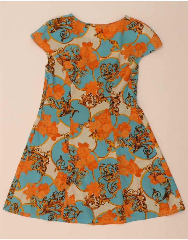 Vintage Kvinder A-Line Kjole UK 12 Medium Multicolored Floral