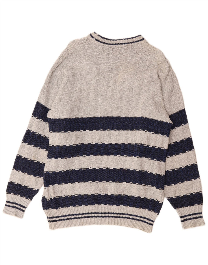 Vintage sweater med rund hals til mænd mellemgrå farveblok