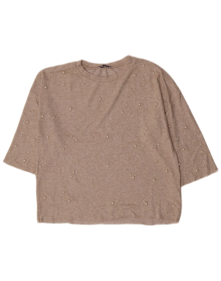 Zara damebluse med 3/4 ærmer UK 14 Medium Beige Flecked Viscose