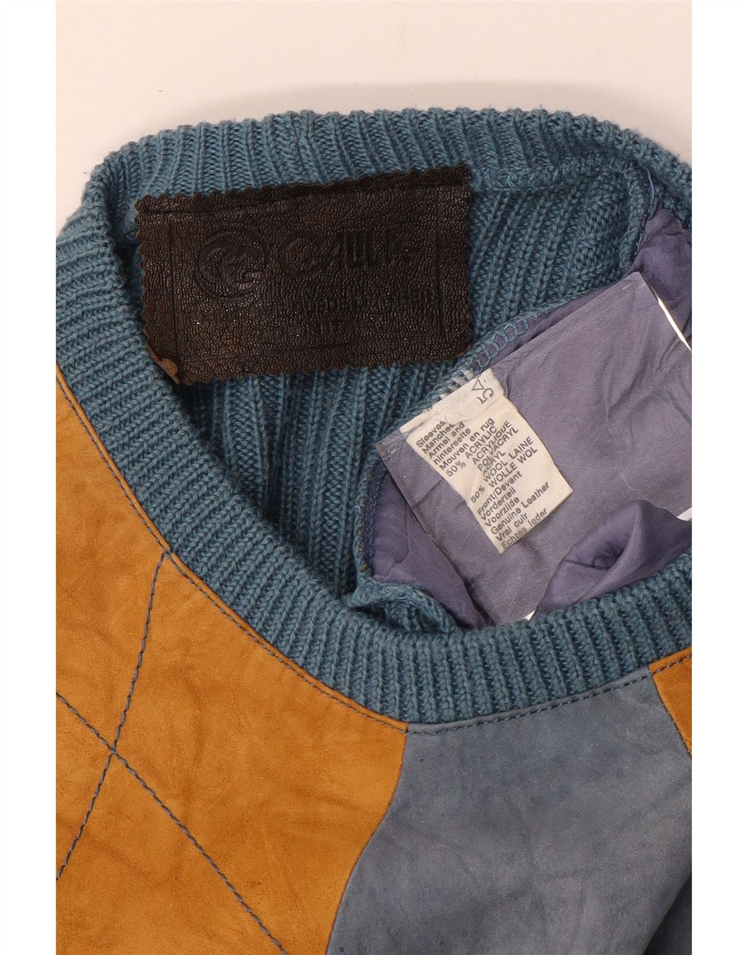 Vintage herre rund hals sweater mellemblå Argyle/diamant akryl