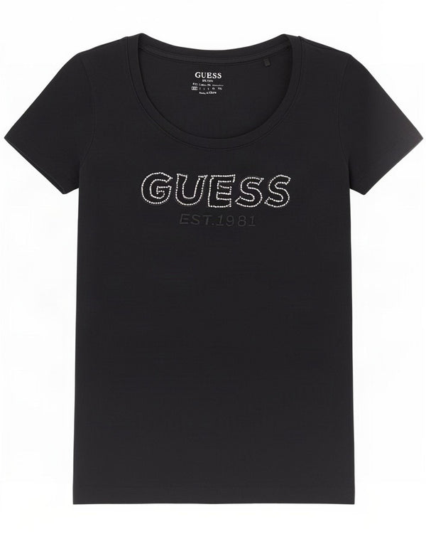 Guess Grafisk T-shirt top til kvinder UK 6 XS Sort bomuld